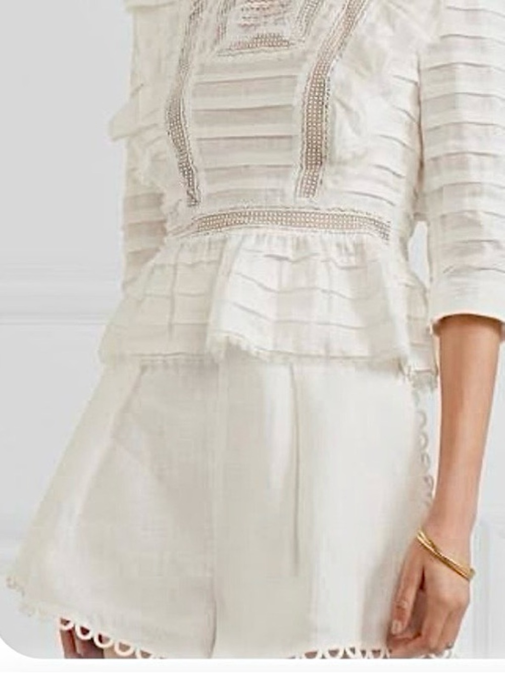 Zimmerman Allia Pintuck High Neck Linen Top Ivory Size 1 US 6 Ruffle Lace Luxury - Picture 16 of 16